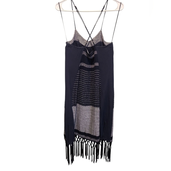 Rebecca Minkoff Navy And Gray Striped Fringe Dress Size 2 - Picture 3 of 3